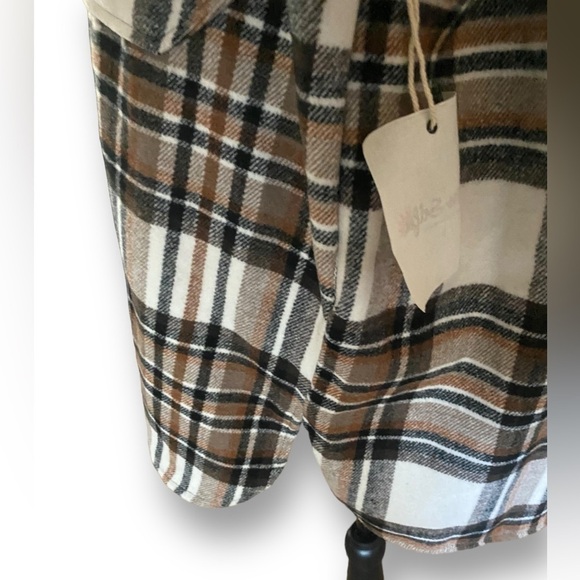 Miss Selfie Flannel PLAID Button Down Oversized Shirt Shacket Long Sleeve XL - Picture 6 of 11